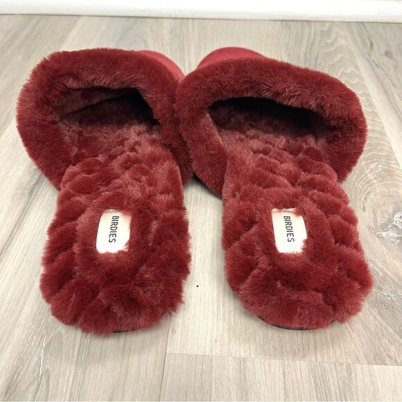 Birdies Slippers Women’s 7.5 The Songbird Merlot Ruby Red Suede & Fur Mule - Picture 4 of 6